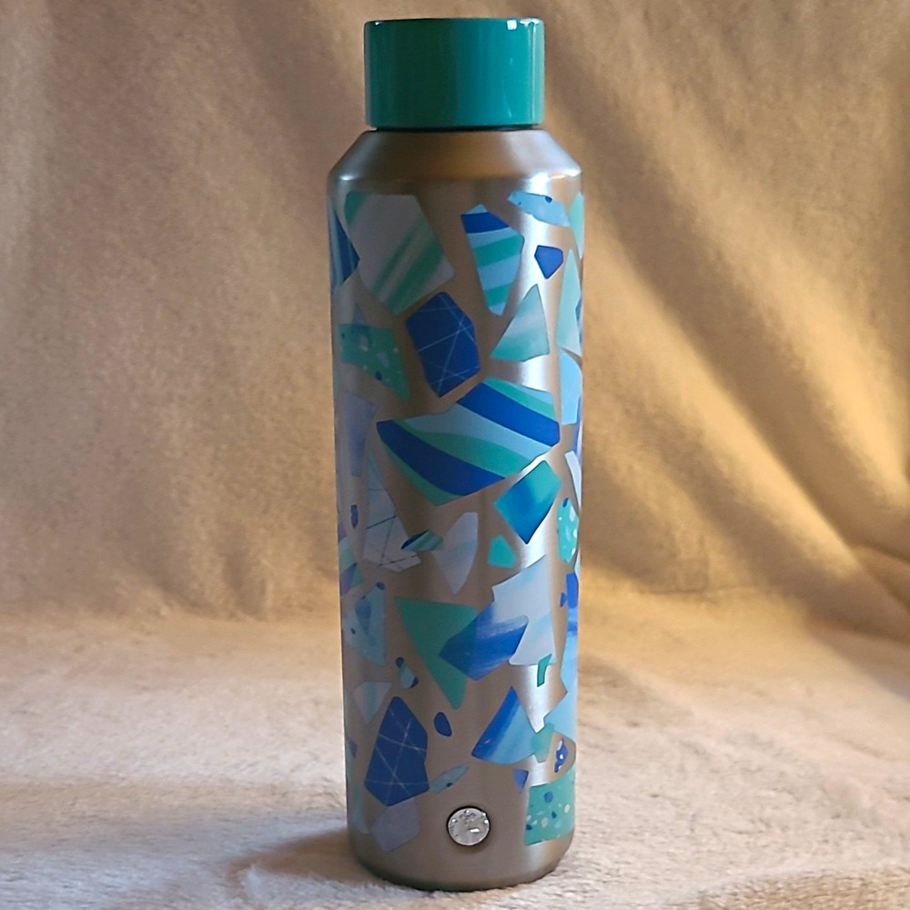 Starbucks 2021 Spring Teal Blue Mosaic Geometric Stainless Steel Bottle 20oz